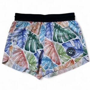 Women’s Honolulu Marathon multi color monstera print running shorts size M